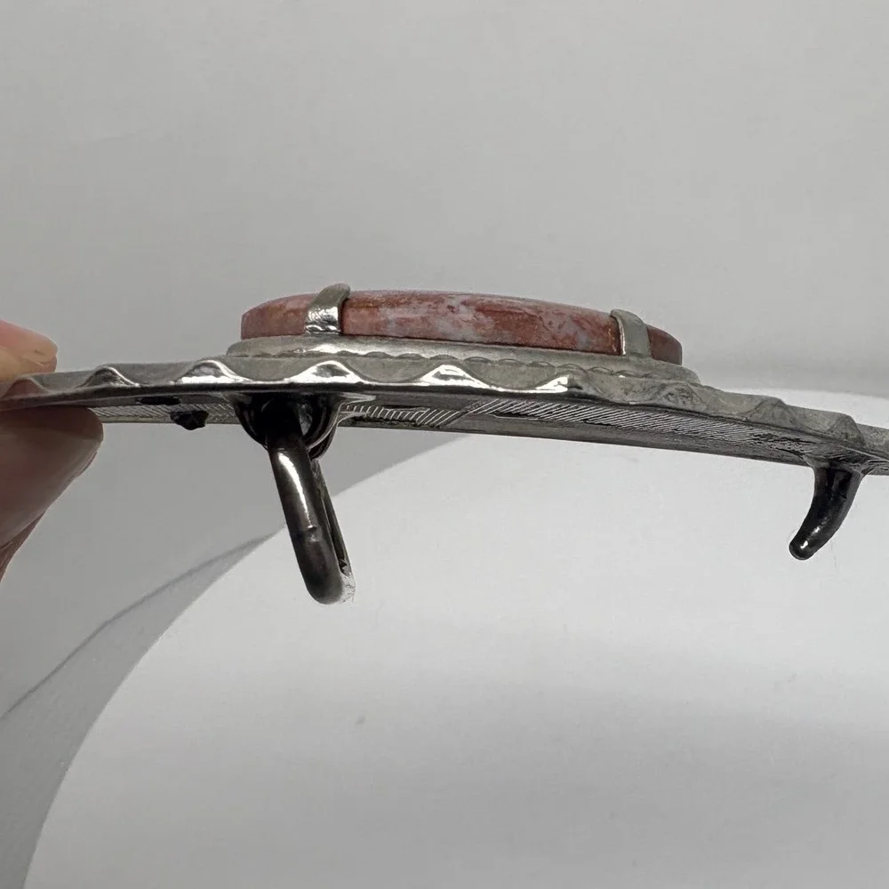Western Interchangeable Stone Belt Buckle Silver Tone Agate‎ Jasper 3.5in